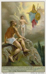 Prometheus erschafft den Menschen aus Ton und Athena (Minerva) gibt ihm Leben